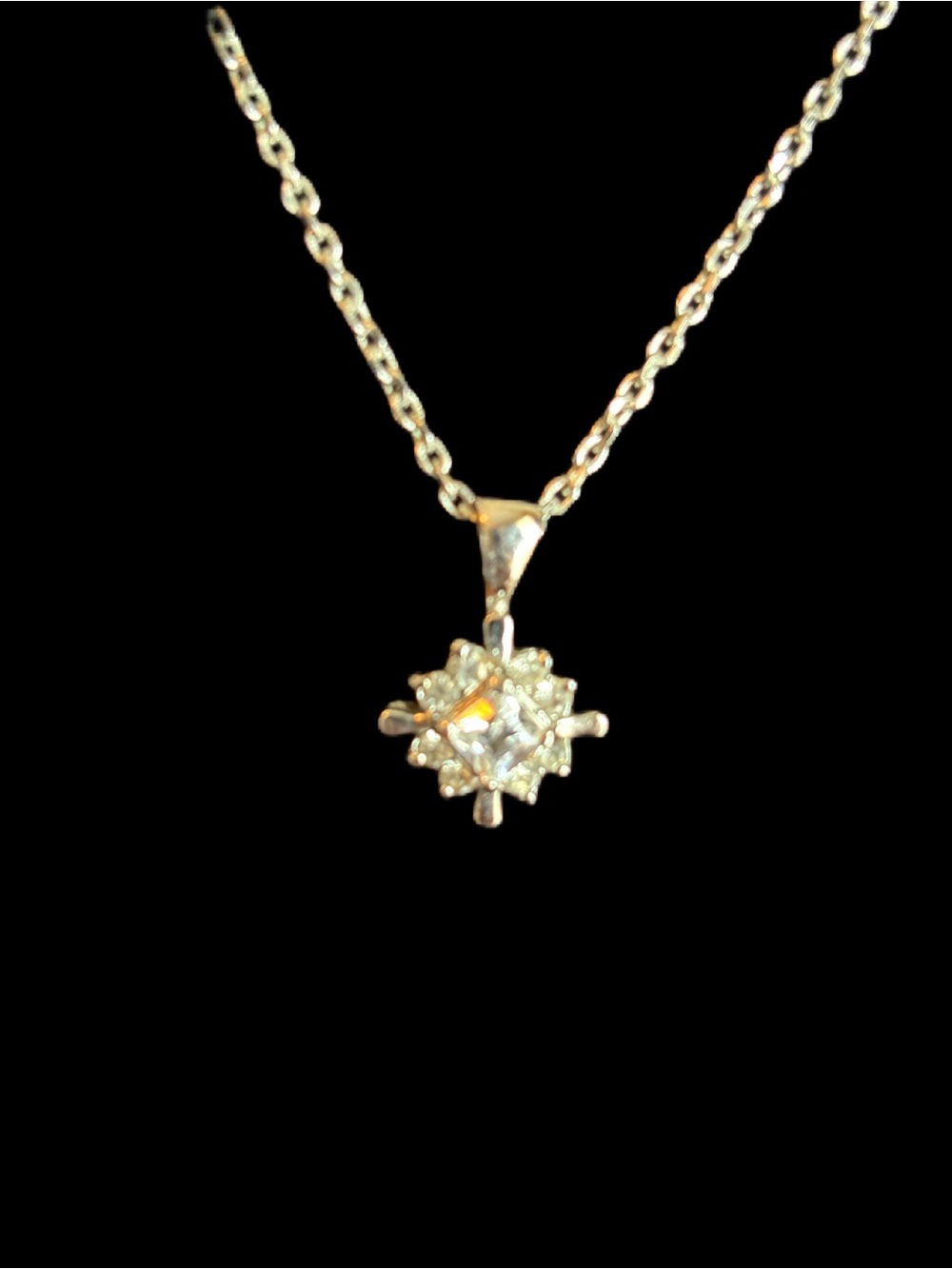 Delicate Silver-Tone Starburst Pendant Necklace with Clear Crystals